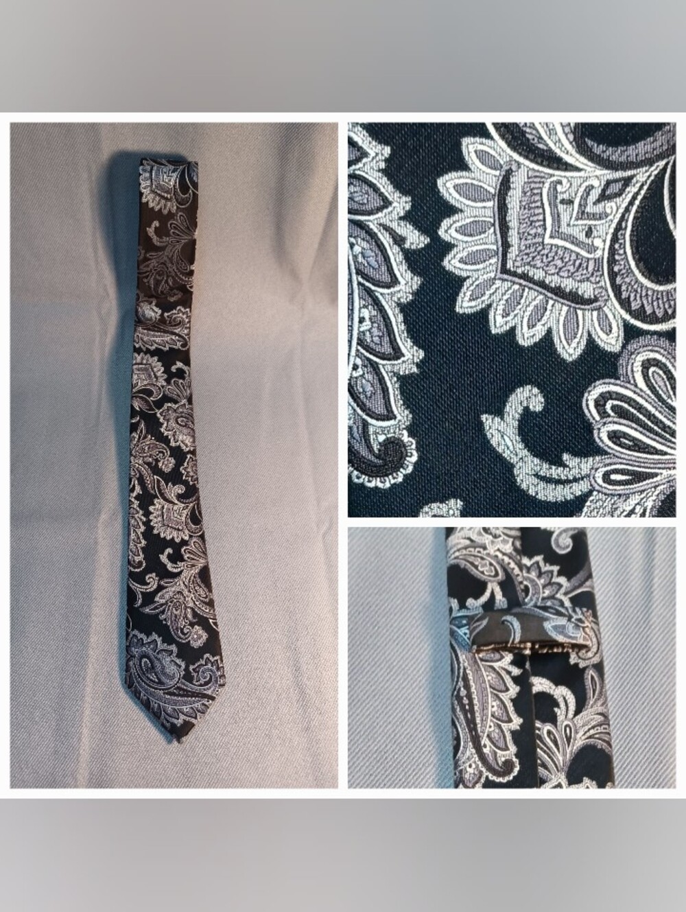Men's Black And Silver (Grey) Paisley Tie